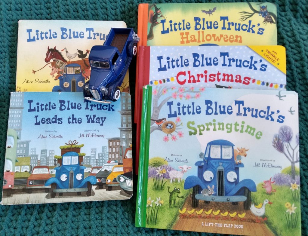 Little blue truck leads the way springtime christmas halloween